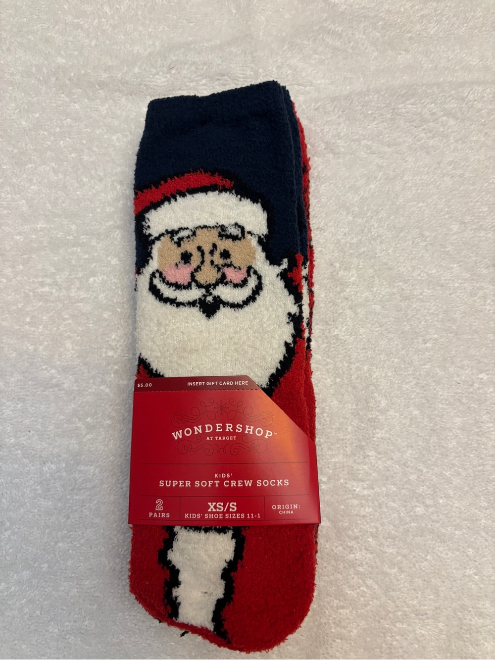 Wondershop Kids' Santa Crew Socks - Red, Navy & White & Red Plaid. Shoe Sz 11-1